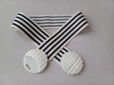 Vintage Black  Ivory Striped Elastic Belt Hook Buckle disco style 80s SIZE 27 "