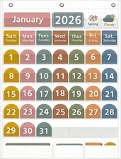 Large White Calendar Pocket Chart with Boho 96 Cards for Classroom, Size:32.25 X