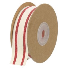Natural Cotton Stripes Ribbon, 2.5cm x 9.1m, Natural with Red