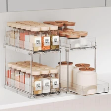 2-Pack 2-Tier Vertical Spice Rack Pull-Out Organizer for Cabinets and Pantry