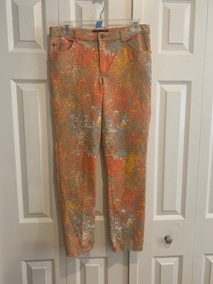 Peruvian Connection Watercolor Pants Sz 4 Cotton Spandex 5-Pocket Bohemian