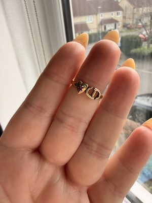 アクセサリー Christian Dior Heart Ring Gold Christian Dior Lucky Charm Ring Heart Logo Antique Gold Tone Size