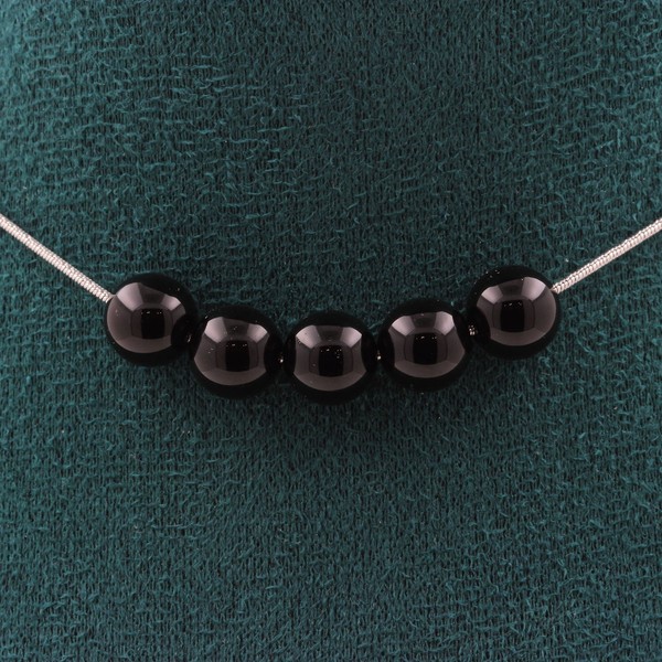 Halskette 5 Perlen Schwarzer Achat 8 Mm. Kette Aus Edelstahl Halskette Damen, H-image