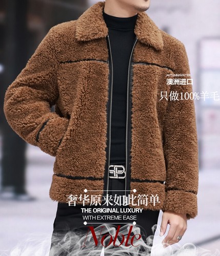 New Men's Fur Lapel Fur One-piece Lamb Plush High-end Coat Thickened Real Wool - Picture 11 of 21