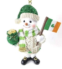 Irish Snowman w Flag Ornament 3.75 Inch