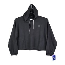 Womens Black Champion Pullover Hoodie Sweatshirt Polyester Blend Drawstring XL