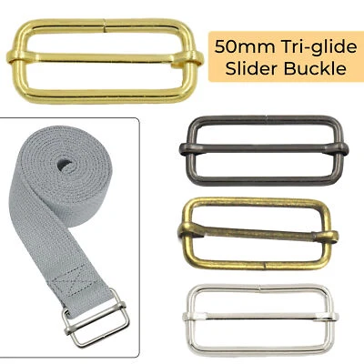 WEDDECOR Metall Tri-Glider Schiebeschnalle Gurtband Verstellgürtel Leder Taschenriemen 50 mm