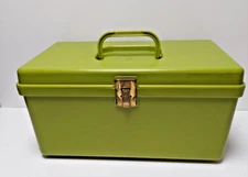 Wilson Wil-Hold Avocado Green Plastic Sewing Box/Tray-1977 Sewing Notions Inside
