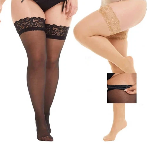 Women Plus Size Sexy Fun Lace Thigh High Stockings Silicone Non Slip Silk Socks1 - Picture 22 of 26