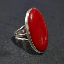 Natural Red Coral Ring 925 Sterling silver Handmade Ring Anniversary Gift Ring