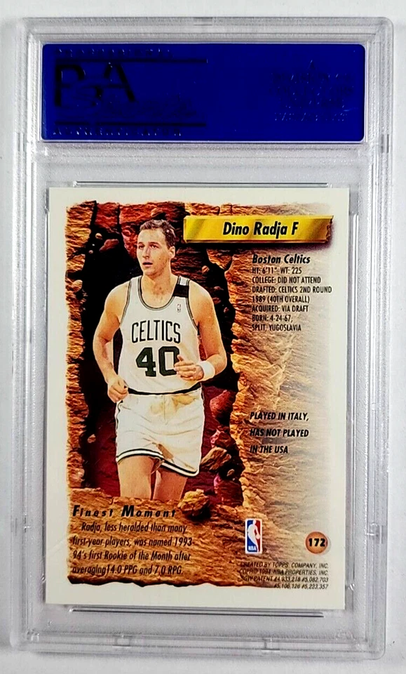 1993-94 Topps Finest Refractor #172 Dino Radja Rookie RC HOF SP PSA 9 como nuevo Foto 2 de 3