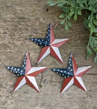 Set of 3 ~ 3.5" AMERICAN FLAG BARN STAR Americana Metal Tin Primitive Country