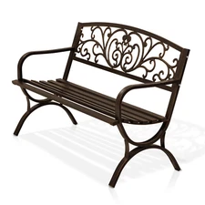 50" Outdoor Patio Seat Garden Bench Cast Iron Porch Park Lawn Yard Bronze Floral