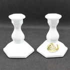 Pair of Vtg Tiara Small White Milk Glass Candlestick Holders 3" Skinny Tapers