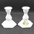 Pair of Vtg Tiara Small White Milk Glass Candlestick Holders 3" Skinny Tapers
