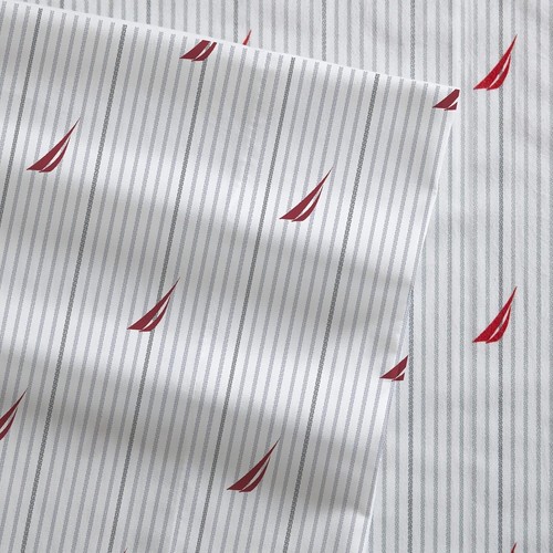 King Size Cotton Percale Sheet Set in Audley Stripe Red - 4 Piece Luxury Bedding - Picture 5 of 11