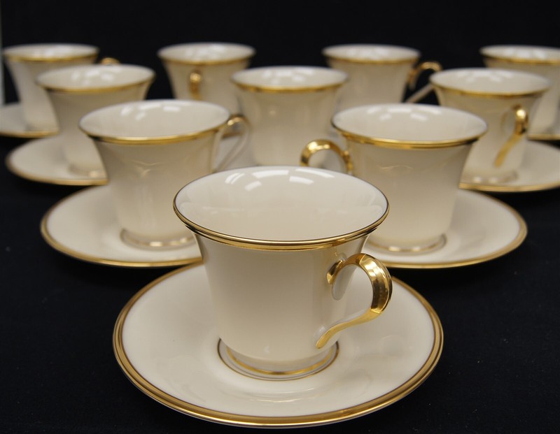 SET OF 10 LENOX ETERNAL Cups & Saucers w/Case and EXTRAS GOLD Plated