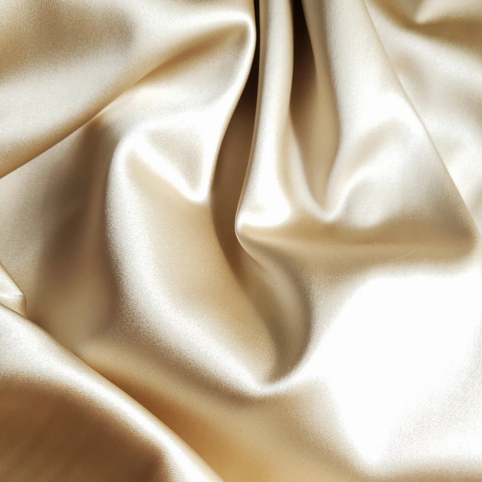 Tecido de cetim stretch ouro champanhe 58" por jarda brilho macio Charmeuse - Imagem 2 de 4