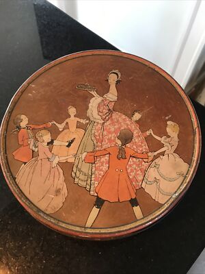 Vintage  Uneeda  National Biscuit Co. fruitcake tin candelabra graphic on sides