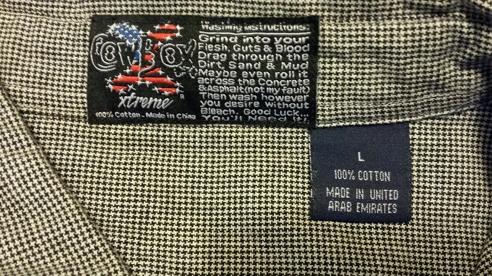 Ковбойский экстремальный серый большой черно-белый клетчатый кнопка спереди рубашка большой - Изображение 3 из 4