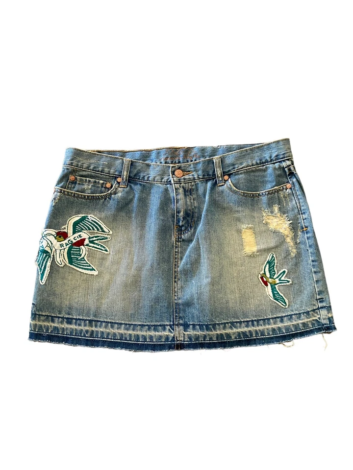 Falda vaquera American Rag Cie azul envejecida para mujer talla 13 nueva con etiquetas precio de venta sugerido por el fabricante 45 USD Foto 2 de 4