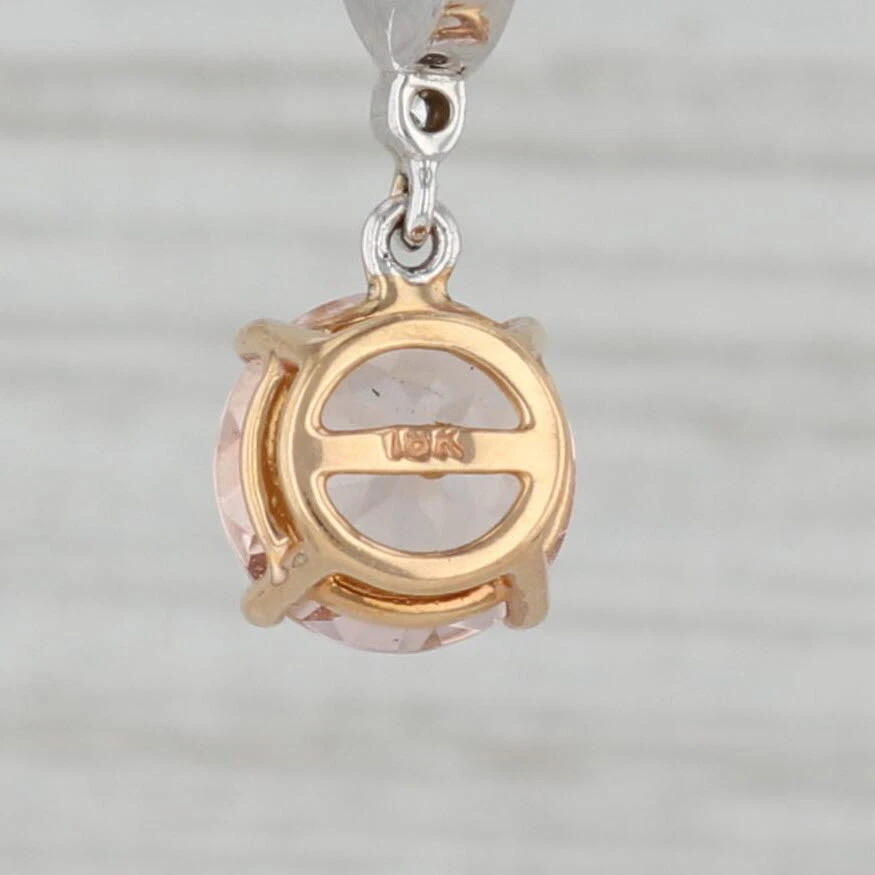 New 3.60ctw Morganite Drop Diamond Hoop Earrings 18k White Yellow Gold Snap Top - Image 4 of 4