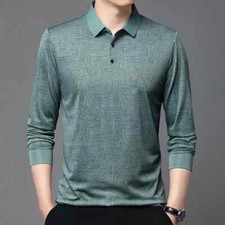 Men's Business Long Sleeved Shirt Solid Color Polo Shirt Breathable Top