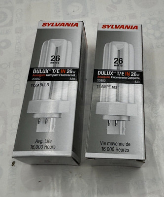 Sylvania 20880 CF26DT/E/IN/830/ECO 26W T4 CFL 4pin GX24q-3 3000k LOT OF 2  