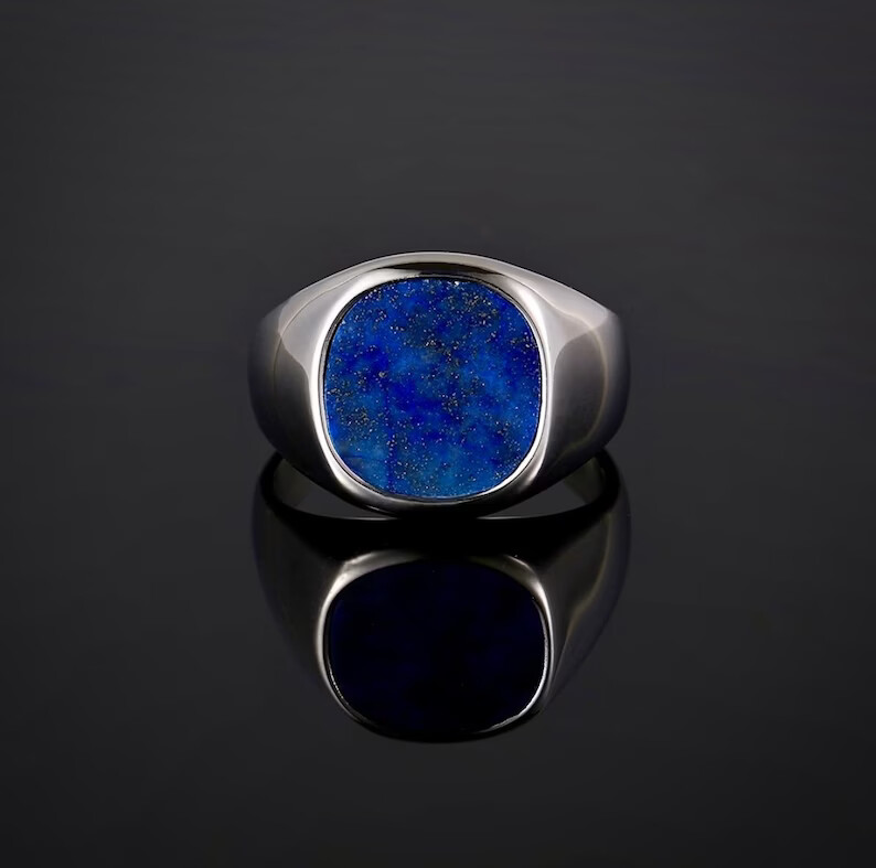 Anillo de sello de lapislázuli azul anillo de plata de ley 925 anillo de sello meñique para hombre