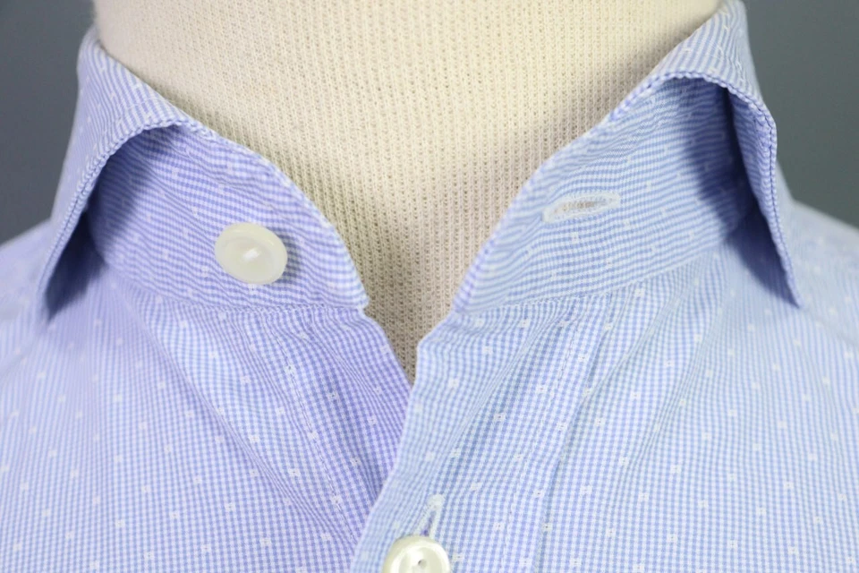 Eton Slim Fit Blue Check Dotted Long Sleeve Button Down Shirt Size 40 / 15.75 - Image 4 of 4