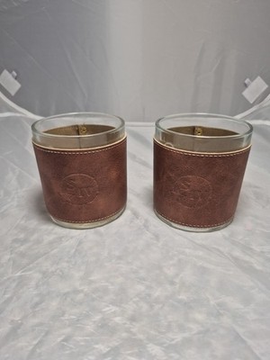   2 Holiday Maker's Mark 2024 Bourbon Embossed Leather Wrapped Rocks Glasses