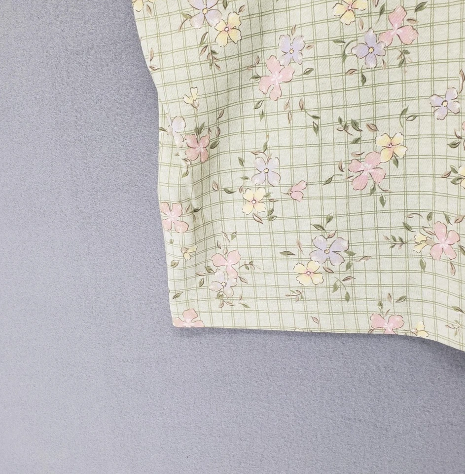 Camisa esportiva feminina Jaclyn Smith pequena verde floral xadrez manga curta primavera top - Imagem 4 de 4