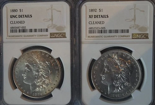 1880 & 1892 Morgan Silver Dollars - NGC- UNC/XF Details - 2 Coin Lot-NO RESERVE