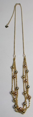 Collar multihilo con cuentas de oro amarillo blanco y rosa de 10k 5 gramos - Imagen 2 de 3