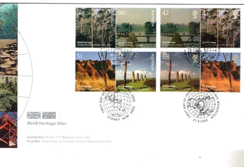 2005 AUSTRALIA/GB JOINT ISSUE -WORTLD HERITAGE SITES FDC FROM COLLECTION H11