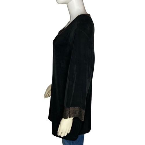 Vikki Vi Black Slinky Gold Trimmed Botton Up Evening Jacket sz 1X - Picture 3 of 8