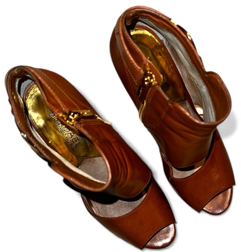 MICHAEL Michael Kors Wyatt Leather Open Toe Platform Ankle Booties Brown Size 8M thumbnail 7