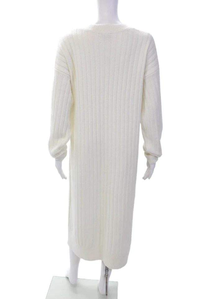 Nordstrom Womens Cable Knit Crew Neck Long Sleeve Sweater Dress White Size L - Image 3 of 4