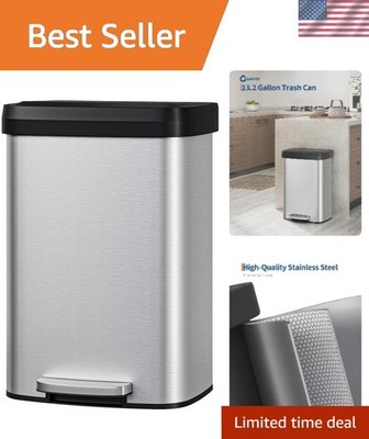 Stainless Steel Trash Can 13 Gallon Kitchen Garbage Bin with Lid Rustproof Du...