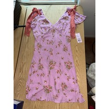 New Wild Fable Pink Lavender Floral Lined Rayon Dress Detachable Bows Medium