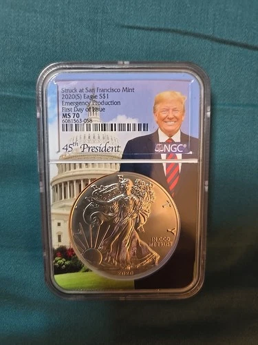 2020 $1 American Silver Eagle NGC MS70 First Day of Issue Trump Label
