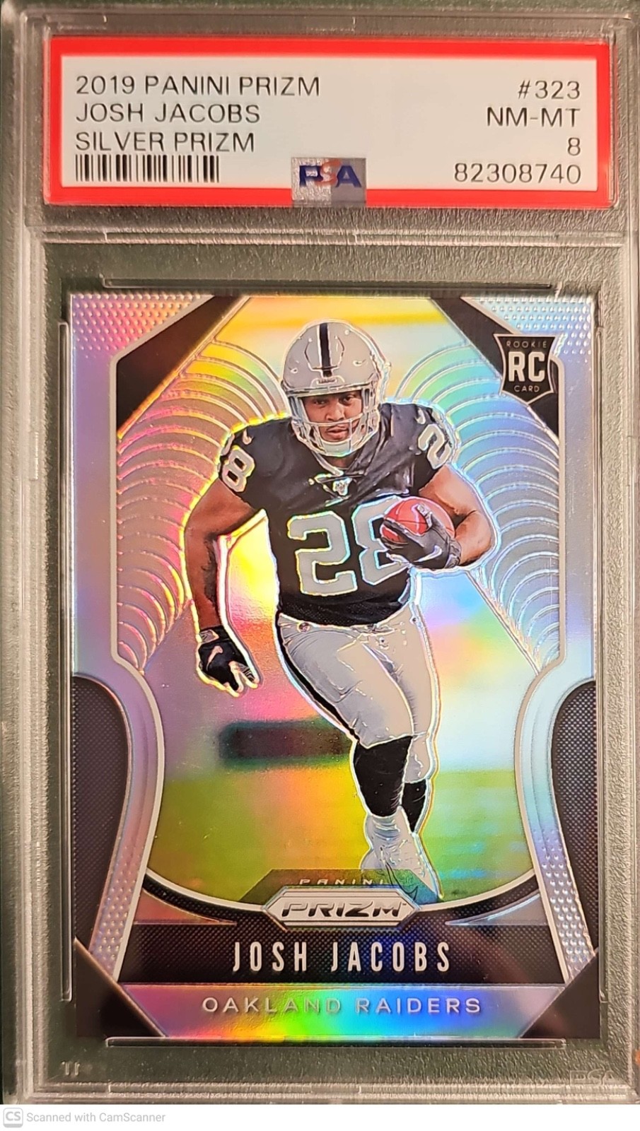 2019 Prizm SILVER #323 Josh Jacobs Rookie PSA 8 NM-MT RC Packers