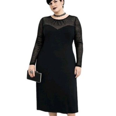 ASOS CURVE Size 18 Black Viscose Knit Sheer Ribbed Long Sleeve Sweetheart Dress