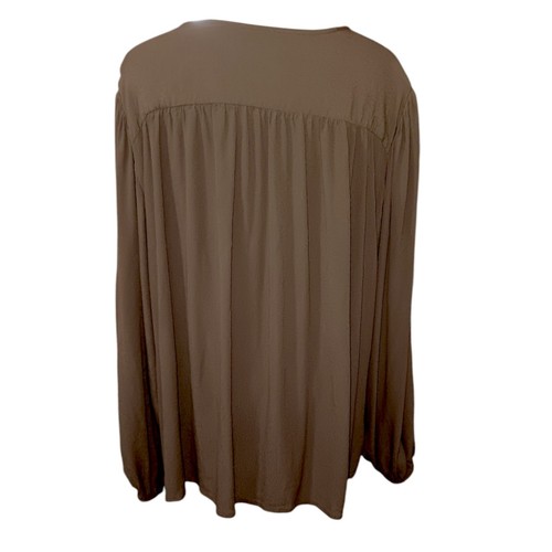 C&A (European) Blouse Top Olive Green Peasant Lagenlook Minimalist Flowy XL/46 - Picture 2 of 6