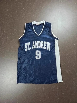 Maillot Basket Vintage Teamwork St. Andrew 9 Made in Usa Années 90 Bleu Navy - Photo 1/4