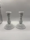 Vintage Fenton White Hobnail Milk Glass 6” Candlestick Pair Of 2 MCM Art Deco