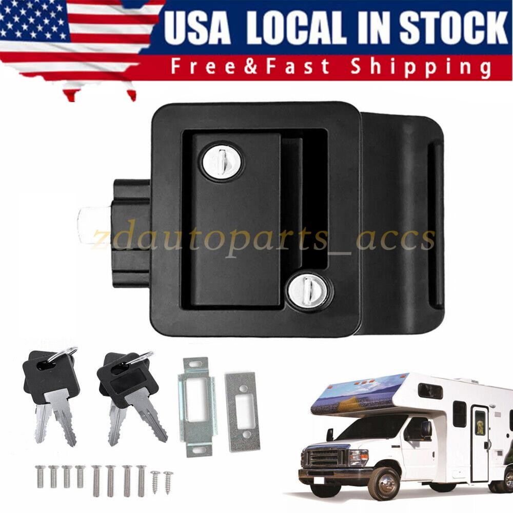 RV Paddle Entry Door Lock Latch | Handle Knob | Deadbolt Lock | Camper Black
