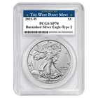2021-W Burnished $1 Type 2 American Silver Eagle PCGS SP70 West Point Label