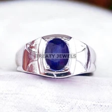Blue Sapphire Oval Cut Gemstone With 925 Sterling Silver Ring For Men's #A217 *