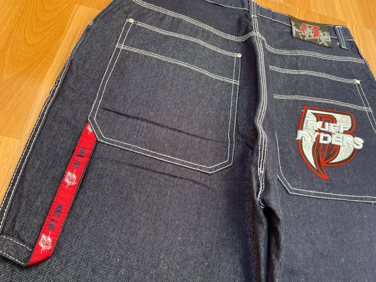 ruff ryders シャイニーデニム RUFF RYDERS jeans, shiny blue, vintage baggy, 90s hip hop
